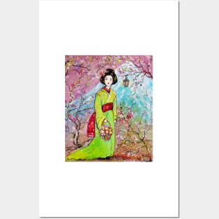 Japanese Girl in The Sakura Garden Posters and Art